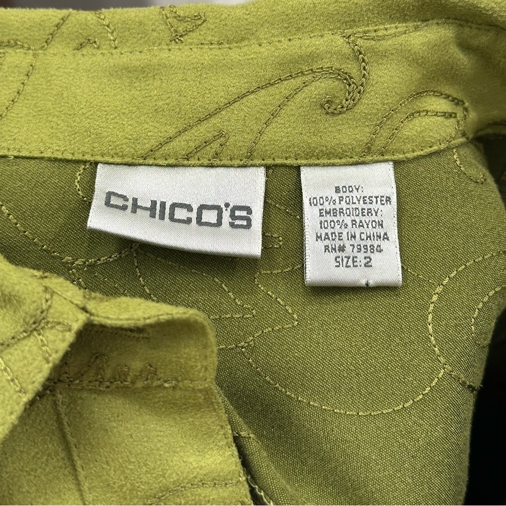 Chicos Green Shacket Jacket Faux Suede Women’s Size 2 (L) Embroidered Paisley - Picture 5 of 5